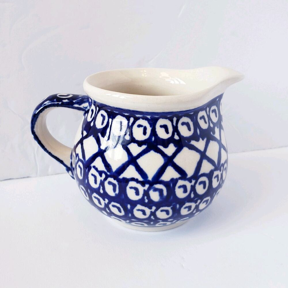 Boleslawiec Polish Pottery Blue Pattern Creamer Hand Made in‎ Poland 3"